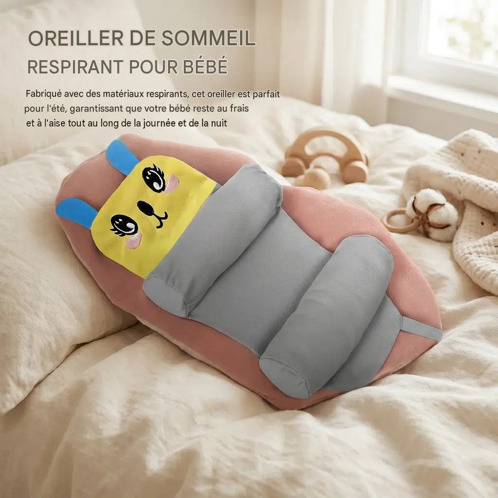 Oreiller pour bébé avec soutien pour la tête et le cou - Oreiller de couchage en coton doux pour une protection plate de la tête