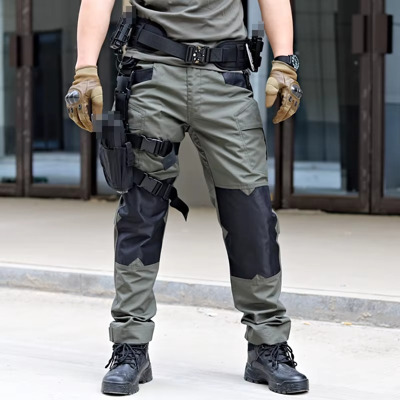 Pantalon Cargo Militaire + Ceinture Résistant pour Homme (couleur vert olive)